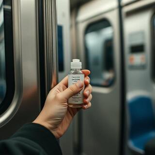 Metro ride with mini gel in hand
