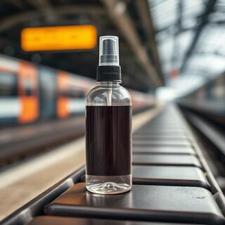 Travel face mist at a station bench