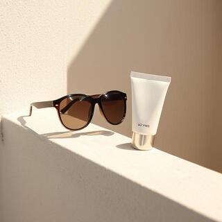 UV veil and sunglasses on a ledge