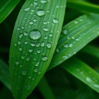 Rain on glossy green leaves