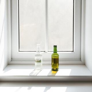 Window ledge with small bottles