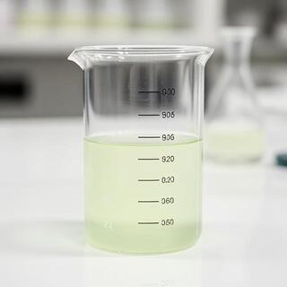 Buffer solution bottle on tray