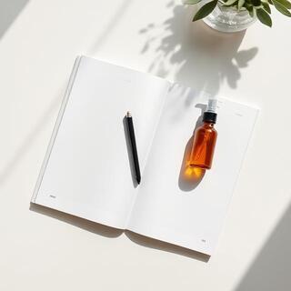 Beauty Desk magazine cover with amber skincare bottle