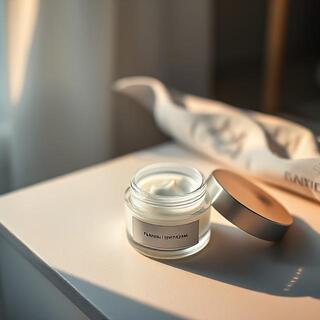 Evening cream and dropper on tray